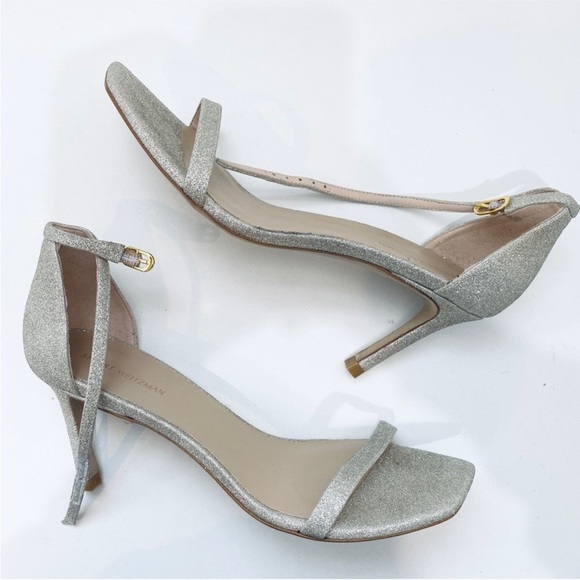 Stuart Weitzman leather silver glitter heels - Picture 2 of 6